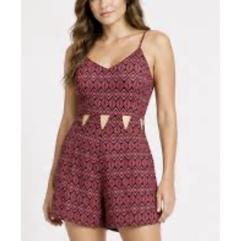 Topshop Geometric Cut Out Romper Sz 8 Black Orange Diamond Aztec Spaghetti Strap